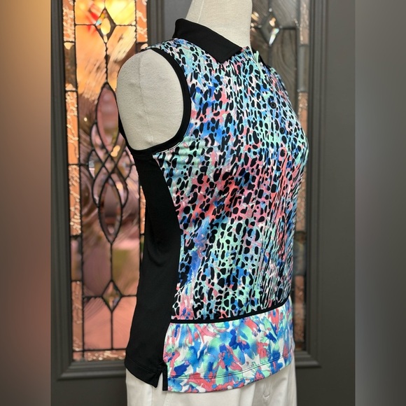 NWT- EP Pro Tour Tech Black Multi Paradise Found Golf/Tennis Polo - Picture 3 of 6